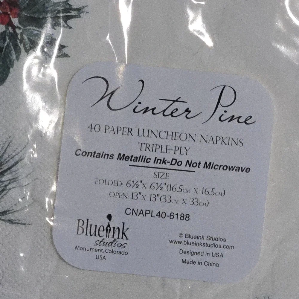 Blueink Studios 40 ct Dinner Paper Napkins Christmas Decor Decoupage Winter Pine